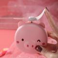 Fan Cartoon Pig Lightweight Portable Office Summer LED Light USB Fan Handheld Rechargeable Cooling Makeup Mirror. 
