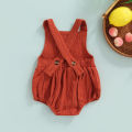 Baby Boy Girls Sleeveless Jumpsuit Summer Casual Solid Color Suspender Romper with Pockets. 