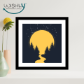 Wishly Black Illustration Jungle at Night Canvas Print Square Wall Hanging Frame. 