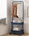 Floor Standing Clothes Rack, Household Clothes Rack with Wheels And 2 Baskets,Multipurpose Organiser Shelf for Bedroom Laundry Rolling cart for Garment Storage and Garment Laundry Use - Random Color. 