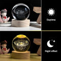 3D Night Light Luminous Crystal Ball Glass Planet LED Warm Laser Engrave Solar System Globe Universe Table Lamp USB Bedroom Romantic Atmosphere Space Galaxy Bulb Wooden Base Home Decor Office Furniture Desktop Decoration Kids Creative Gift 6 cm Ornament. 