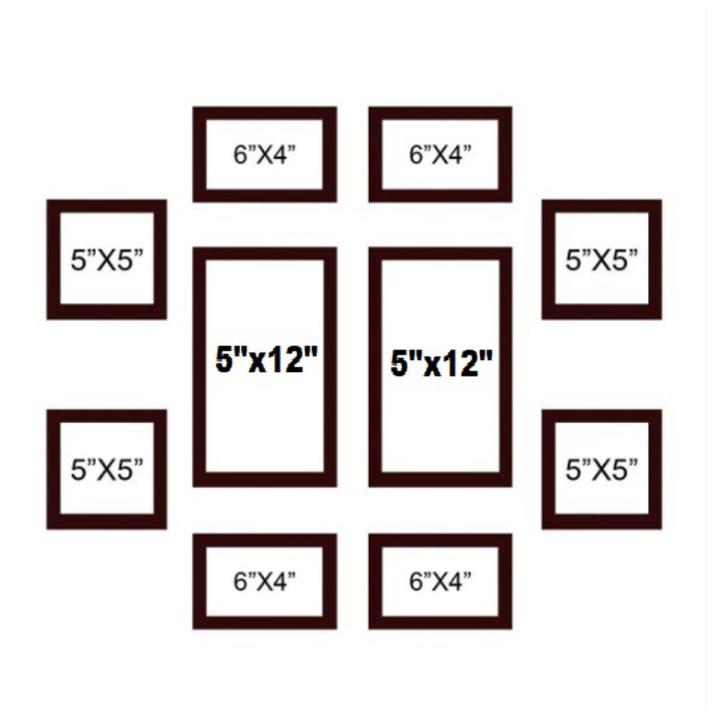 Set of 10 Collage Photo Frames (4x6, 5x5, 5x12 Inch) Black Wall Decor