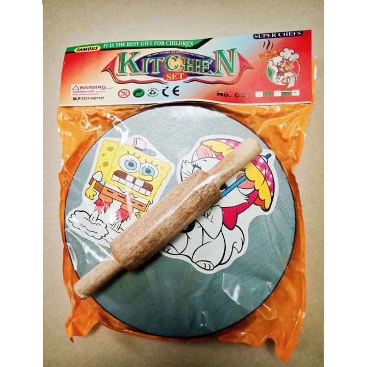 Wooden Roti Making Patla Belan Toy Wooden Chakla Belan For Kids - H1000245