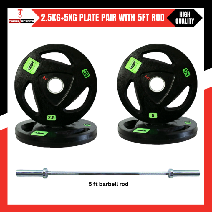 25kg Weight Plate Set - 2.5KG Pair Olympic Rubber Coated Weight Plates, 5KG Pair Olympic Rubber Coated Weight Plate With 5 Feet Olympic Rod 2Inch
