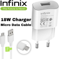 100% Original infinix 18 Watt Fast Charger (Genuine) 18W Infinix Original Adaptor Box Pack With Fast Charging Type C Cable or Micro USB Cable White, Infinix_ 18 Watt Charger Genuine - infinix 18W Fast Charging Adaptor/ 18W Infinix Orignal-Fast Charger. 