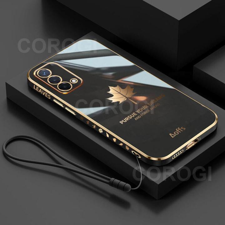 For OPPO F19 Back Cover Luxury 6D Plating Maple Leaf Side Pattern Soft Silicone Square Mobile Phone Case