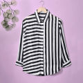 Women's Contrast Stripe Printed Casual Shirt  White & Black. 