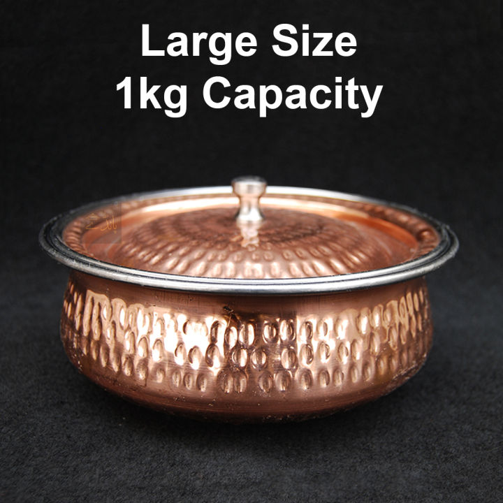 Shahi Copper Serving Handi – 8 Inch | Hammered Design | Large Size ...