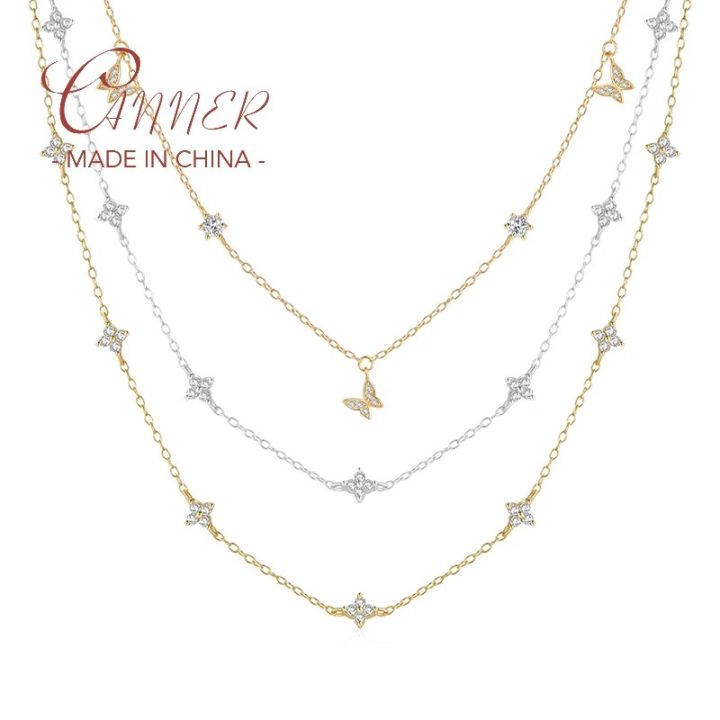 CANNER Real 925 Sterling Silver Zircon Butterfly Flower Pendant Necklace Chain For Women Gift Party Fine Jewelry Collares Bijoux