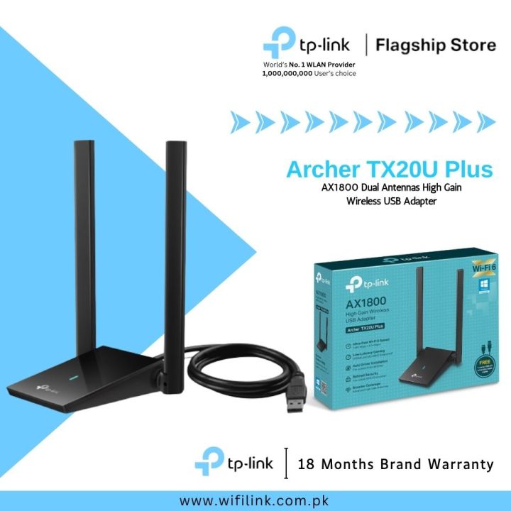 TP-Link Wi-Fi 6 Adapter Archer TX20U Plus AX1800 Dual Band High Gain Antennas Wireless USB Adapter - 18 Months Brand Warranty
