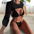 Farfi Beachwear with Cover High Waist High Cut Spaghetti Straps Bralette Bikini. 