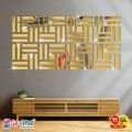 Golden LINES Acrylic Mirror 3D Wall Panels  Art For Living Room, Bedroom and Bathroom - Gift Mall. 