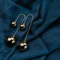 Large Gold Ball Ear Crawler Hook Sphere Dangle Ear Pierced Cuff Climber Earring (Pair). 