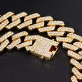 14/20MM width Prong Rhombus Cuban Link Necklace for Women Iced Out Chain Gold Silver Color Thick Cuban Necklace Hip Hop Jewelry. 
