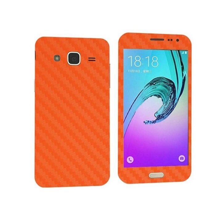 Samsung Galaxy J3 2016 Orange Carbon Fiber Texture Mobile Skin