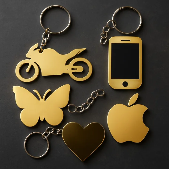 5-Piece Golden Acrylic Keychain Set – Premium Lightweight Random Shape ...