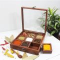 Wooden Spice Container Masala Box Rack with wooden spoon Dry Fruit Rack Storage Movable 9 solid wooden rack Spice Box  spice rack tray, Drawer Organizer for Kitchen Cabinets, Medicine storage, Medicine Daily Dose Rack Wooden Medicine Tablet. 