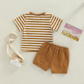Baby Boys Short Set, Short Sleeve Stripes T-shirt with Elastic Waist Shorts Summer Outfit. 
