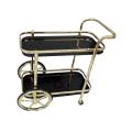 Tea Trolley With  Black Glass Shelves - Golden. 