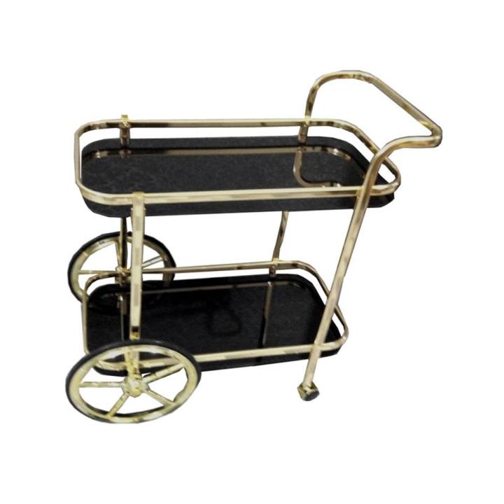 Tea Trolley With  Black Glass Shelves - Golden