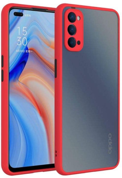 For OPPO Reno 4 - High Quality Matte PC Back Soft TPU Frame Shockproof Color Button with Camera Protection Lens Protection Camera Protective Back Cover Case For OPPO Reno 4