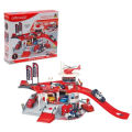 Garage Rescue Play Set For kids ages 4+ Self-assembled fire rescue garage For child pretend rescue plays Play set includes: 2x Cars 1x Helicopter Control tower Maintenance Fuel pumps Access ramp Car lift Sliding shutter. 