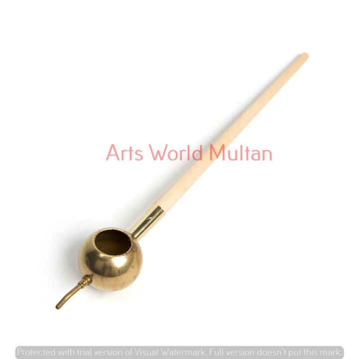 BATIK CRAFT  TJANTING TOOL BRASS BOWL & WOODEN HANDLE WAX TO FABRIC SILK