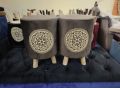 Wooden ottoman puffy chair pack of 2. 