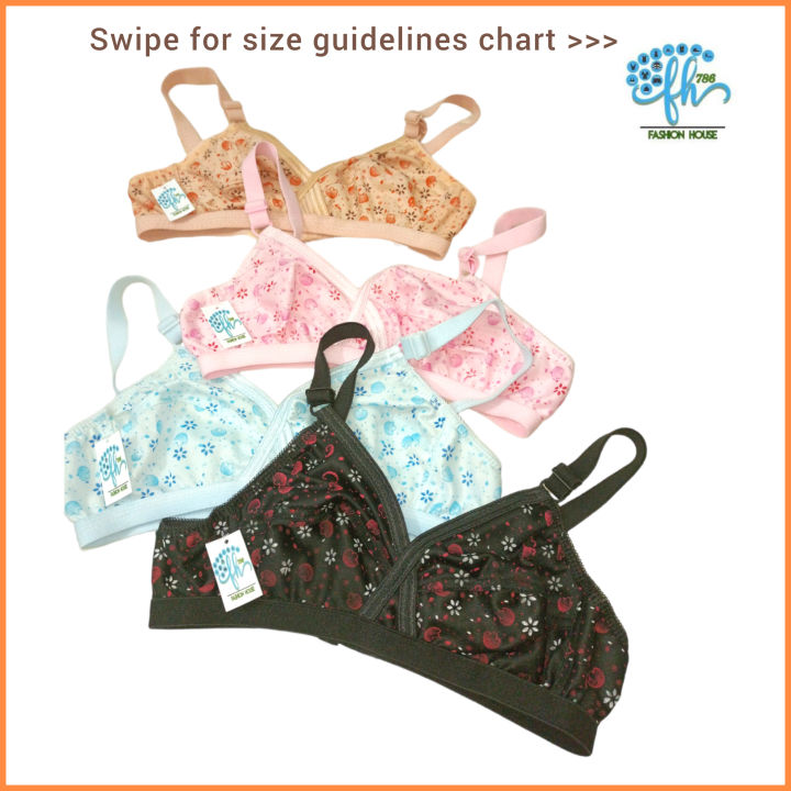 Pack of 4 bras Printed Cotton JERSEY  Bra Fashion / PC JERSEY Women Ladies Girls Classy Multi colour Printed Bra Brief Blouse Brazier Brassier Undergarments NON COTTON BRA for women bra for girls pantie cotton bra  Kurtis Dress Abaya Fashion House 786 کہف