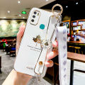 For Infinix Hot 9 Play Back Cover with Lanyard + Wristband Fashion Shiny Maple Leaf Plating Bumper Stand Holder Case Camera Protection Soft Silicone Mobile Phone Cases. 
