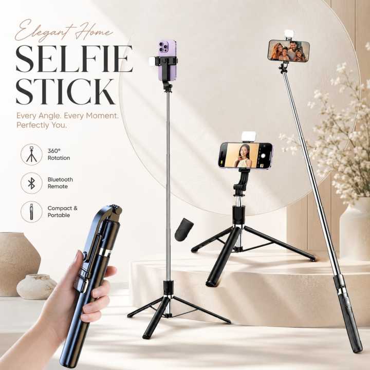 Original 4 in 1 Wireless Selfie Stick Tripod With Light and Without Light, Bluetooth Shutter Selfie Light, Foldable Selfie Stick For Phones and Tripod Stand, Bluetooth Shutter Video Photography Traveling Tiktok YouTube Videos Vlogs