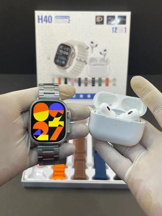 H40 (12-in-1) Ultra 2 Smartwatch with AirPods Fitness tacking Health Tracking Waterproofing and with Touch Screen Call Function smartwatch: Your Ultimate Fitness and Lifestyle Companion