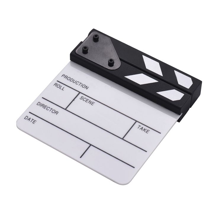 Compact Size Acrylic Clapboard Dry Erase TV Film Movie Director Cut Action Scene Clapper Board Slate - white + black