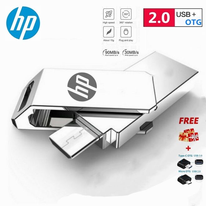 【COD + Gift】 HP 2TB 1TB 512GB OTG USB Flash Drive Metal Pen Drive 256GB 128GB 64GB 360 Degree Rotating Waterproof Mobile Phone Flash Drive