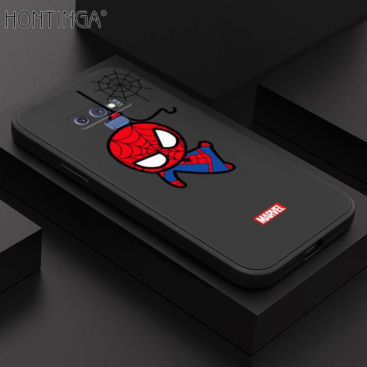 Hontinga for Samsung Galaxy Note 9 Case Cute Marvel Avengers Cartoon Spiderman Spider Man Phone Case Square Edge Silicone Cases Full Lens Cover Shockproof Protection Case