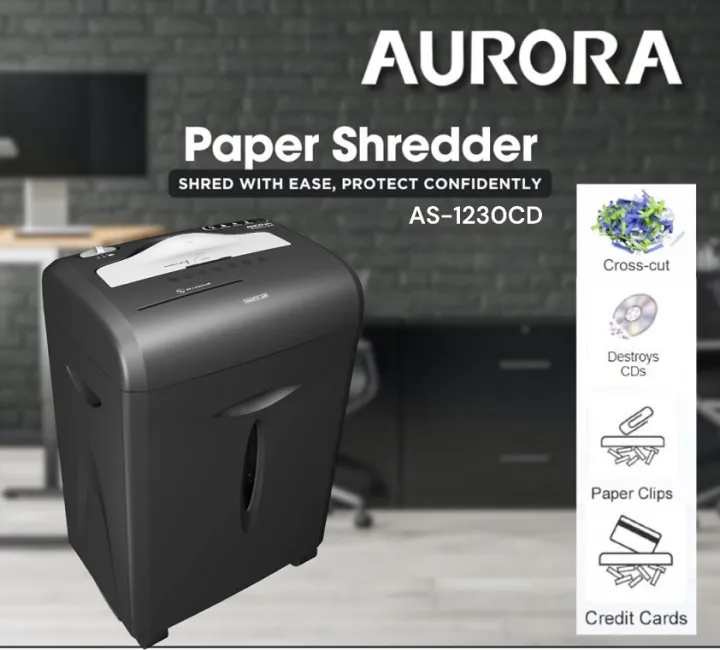 Aurora%20AS-1230CD%20Paper%20Shredder,%2012-Sheet%20Crosscut%20Shredder%20(5x55mm)%20with%2015ltr%20Bin,%20Shred%20CD/Card/Mail/Staple/Clip,%20%20P-3%20Security%20Level%20Document%20Shredder%20with%20220mm%20throat%20width,%20Shred%20safe%20feature%20and%20castor%20wheels,%20Perfect%20for%20Home%20%20and%20Office%20use%20-%20Image%202