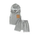Infant Baby Boy 2 Pieces Outfits, Patchwork Hooded Sleeveless Tank Tops + Elastic Waist Solid Color Shorts Summer Set. 