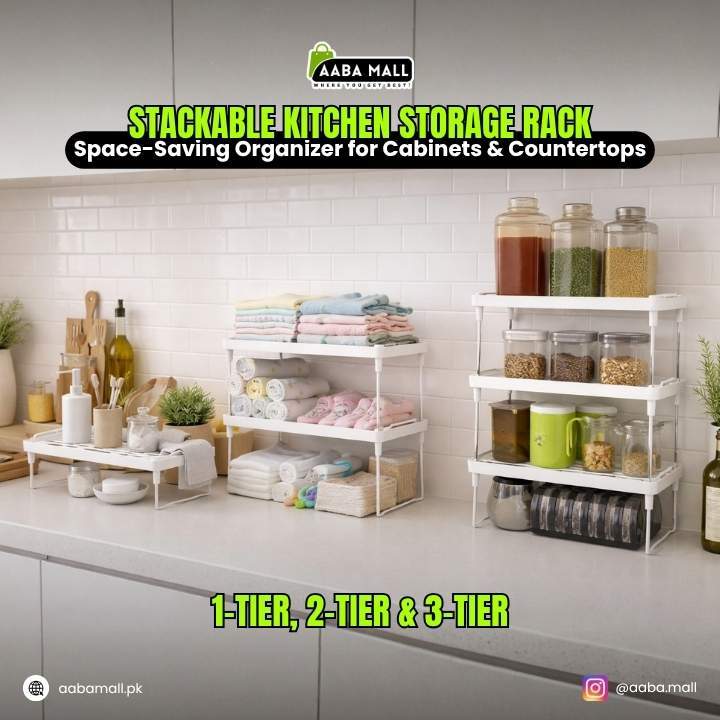 Stackable Kitchen Storage Rack – Space-Saving Organizer for Cabinets & Countertops
