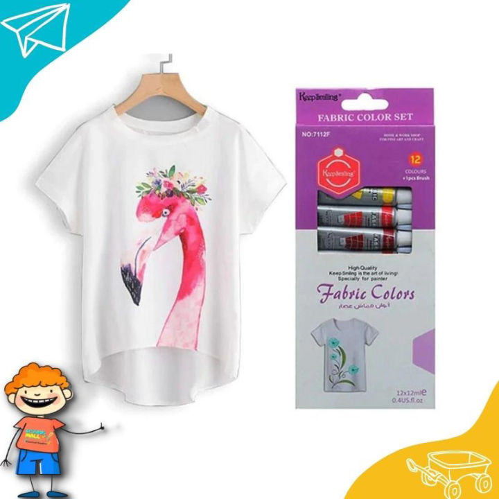 Keep Smiling Fabric Color Paints Set | Premium Quality Pack of 12 Vibrant Colors (12ml Each) for Fabric Clothing & DIY Projects