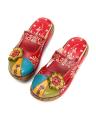 Red Women Vintage Colorful Leather Backless Flower Sandals. 