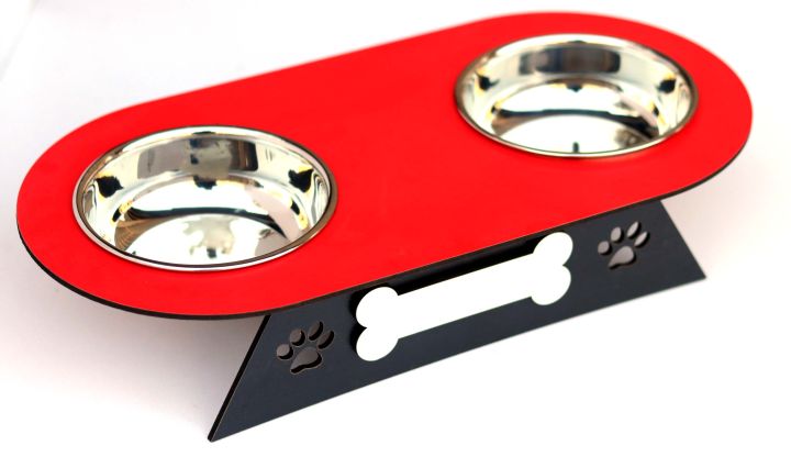 New Style Wooden Pet Bowls Stand in Red & Black Contrast for Food & Water