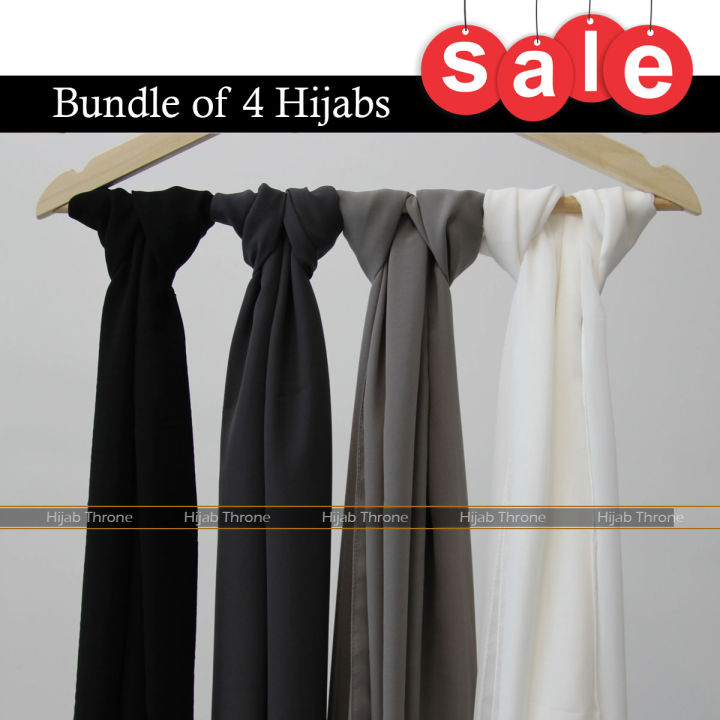 Hijab Throne - Premium Chiffon Georgette Hijab bundle of 4 high-quality fabric, lightweight feel, effortless drape Hijab/Scarves for Girls/Women - 200+ Shades Available