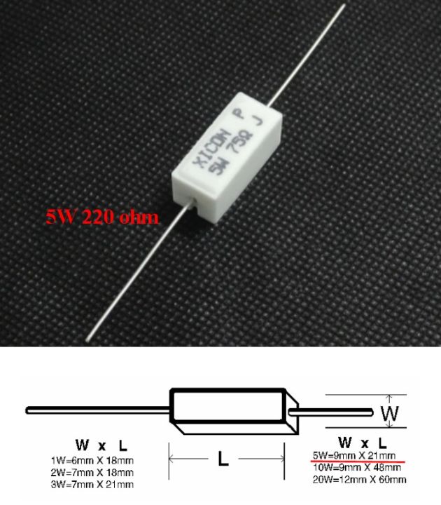 5pcs 220 Ohm 5W Resistor Wire Wound 5% Tolerance