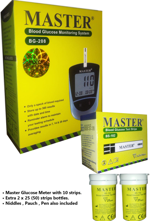 Master Glucose Meter With 10 Strips | 50 More Strips | 50 Niddle Box ( Complete Package)