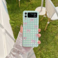 For Samsung Galaxy Z Flip 3 Z Flip 4 Z Flip 5 Mint Green Checkered Pink Bow Case Phone Strap Mobile Phone lanyard Phone Case. 