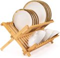 Bamboo Draining Rack Dish Drainer Plate Wooden Folding Washing Up Counter Sink. 