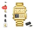 LIGE Top Brand Luxury Fashion Men Watches Gold Steel Sport Square Digital Analog Big Quartz Watch for Man Relogio Masculino+BOX. 
