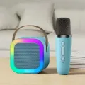 K12 Wireless Mic With Speaker  Dancing Light Karaoke Mic  - Single / Double RGB 7 ColourWith Portable Bluetooth Microphone For Recording With Speaker For Music - 3 in 1 USB / AUX / SD Card Slot Karaoke Handheld Microphone - Black, Blue & Pink Colours. 