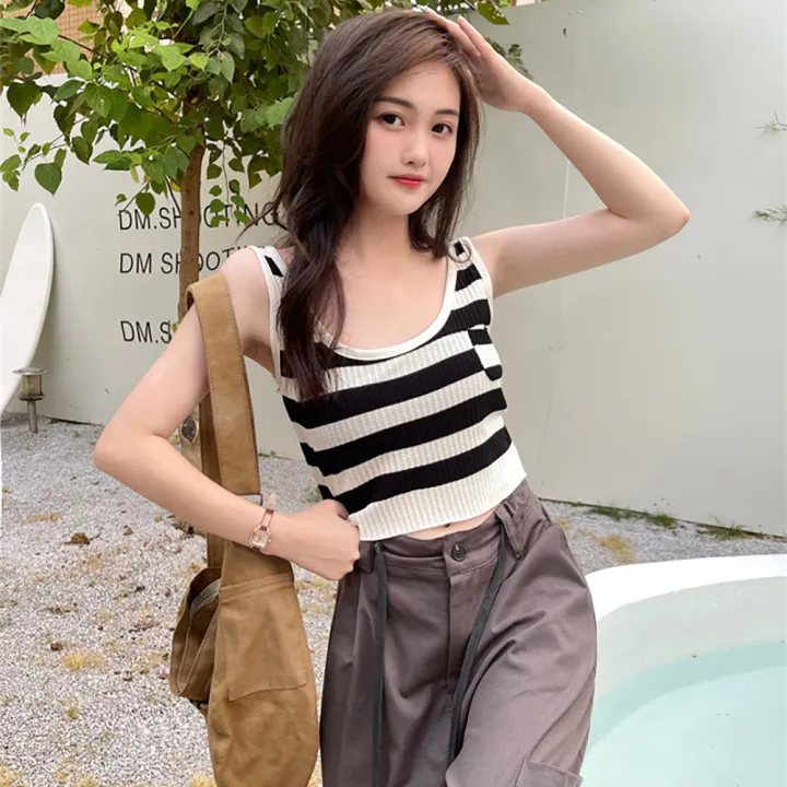 bellylady%20Summer%20Tank%20Tops%20For%20Women%20Trendy%20Striped%20Sleeveless%20Crop%20Tops%20Retro%20Contrast%20Color%20Ice%20Silk%20Pullover%20Vest%20-%20Image%208