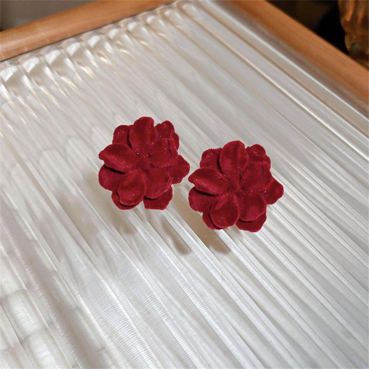 Flower Rose Flower Earrings Sophisticated elegance design red Stud Earrings Temperament style red color Velvet rose earrings for Daily wear Evening events Enthusiasts Gift Women Dressing up Daily accessories Formal occasions Women's fashion Gift for